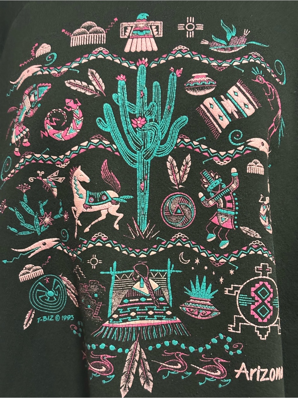 Vintage Arizona Graphic Sweatshirt in Black with Teal & Pink Desert Design - Picture 3 of 4